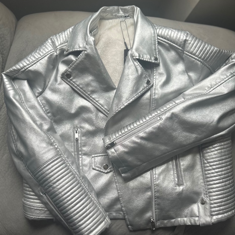 Women’s Silver Moto Faux Leather Lined Jacket